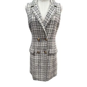 Alice + Olivia Black and White Tweed Double-Breasted Mini Dress